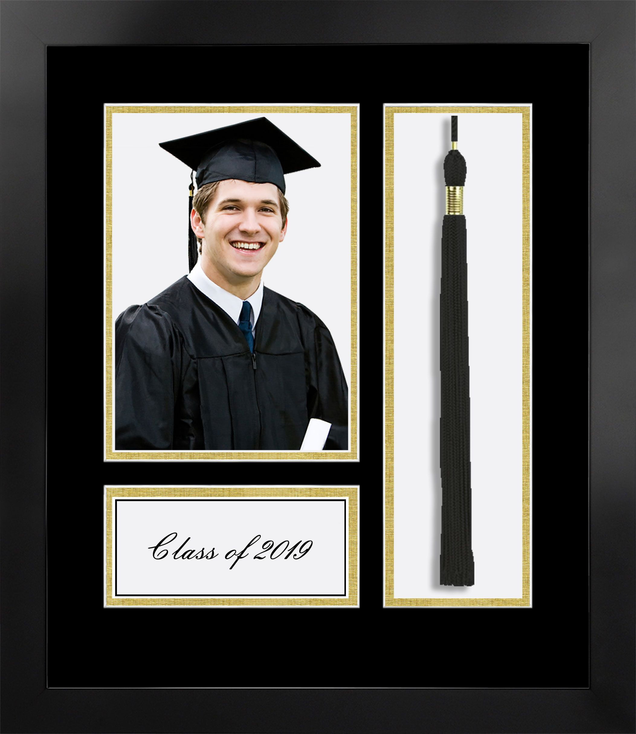 2019 Academic Nova Black Photo Frame, Black and Gold matting with Tassel opening 5x7 Photo opening