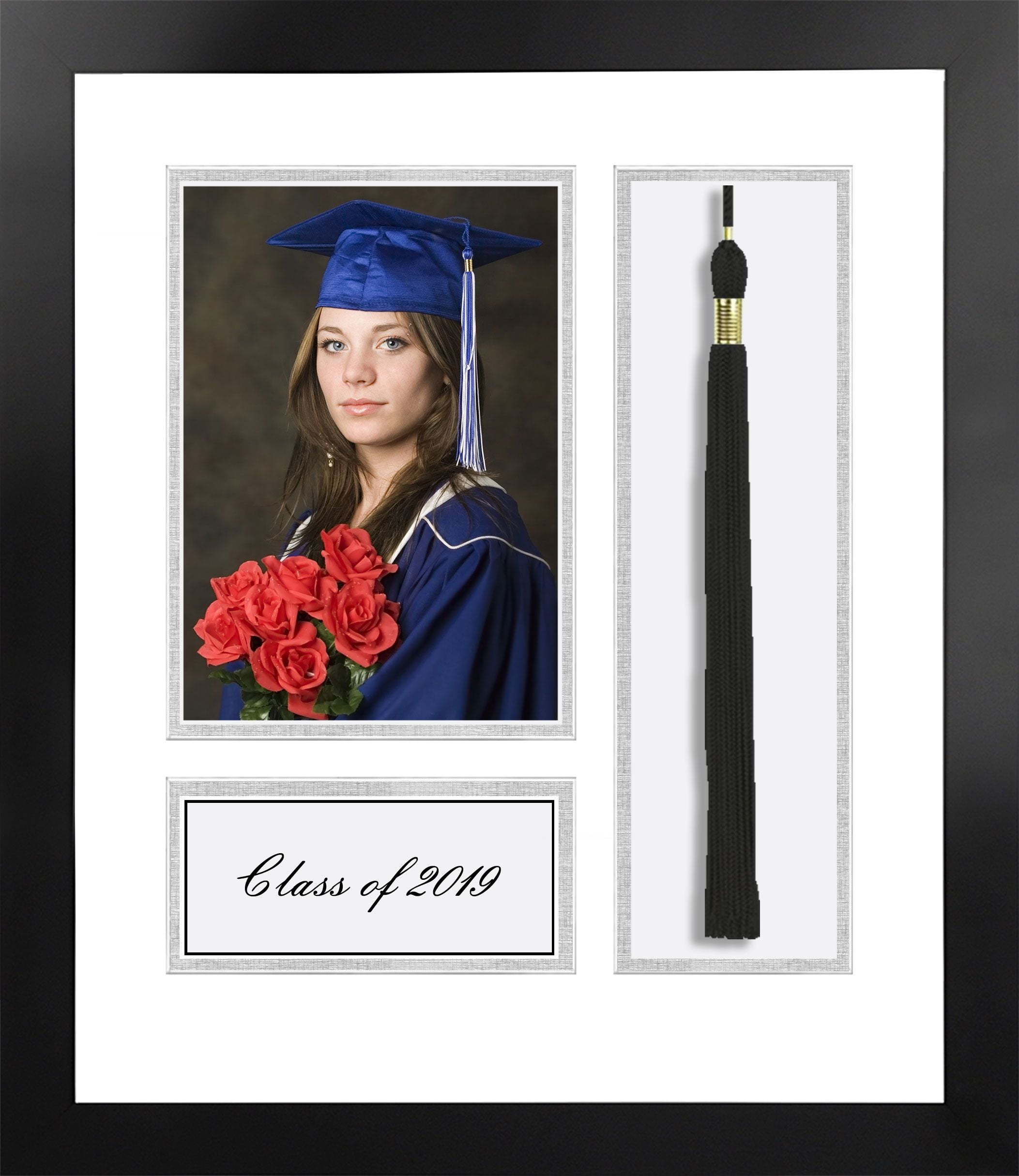 2019 Academic Nova Black Photo Frame, White and Silver matting with Tassel opening 5x7 Photo opening