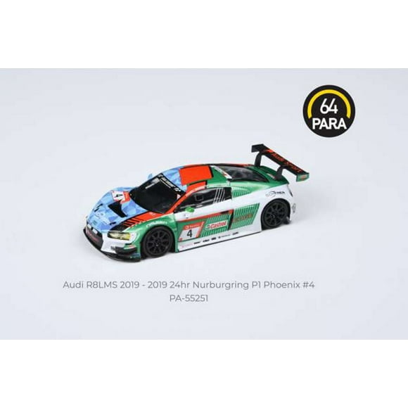 2019 Audi R8 LMS #4 Audi Sport Team Phoenix Nurburgring P1 24 Hours, Blue With Green and White - Paragon PA55251 - 1/64 scale Diecast Model Toy Car