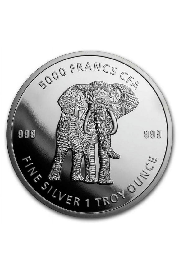 2019 Chad 5000 Franc Mandala Elephant 1 oz Silver BU