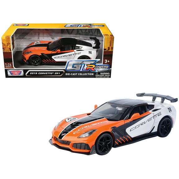 2019 Chevrolet Corvette ZR1 #24 Orange and White with Black Graphics "GT Racing" Series 1/24 Die Cast Model Car by Motormax