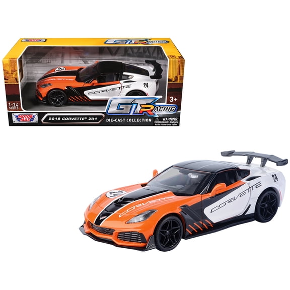2019 Chevrolet Corvette ZR1 #24 Orange and White with Black Graphics "GT Racing" Series 1/24 Diecast Model Car by Motormax