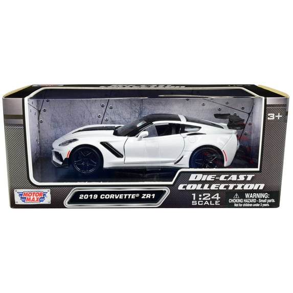 Diecast Car w/Display Case - 2019 Chevy Corvette ZR1, White - Motor Max 79356WH - 1/24 scale Diecast Model Toy Car
