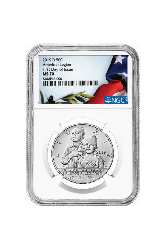 2019-D UNC 50c American Legion 100th Ann Half Dollar NGC MS70 FDI Flag Label