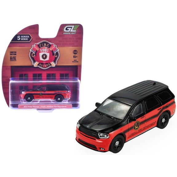 2019 Dodge Durango "Lowell, Arkansas Fire Department" Red and Black with Black Stripes 1/64 Diecast Model Car by Greenlight