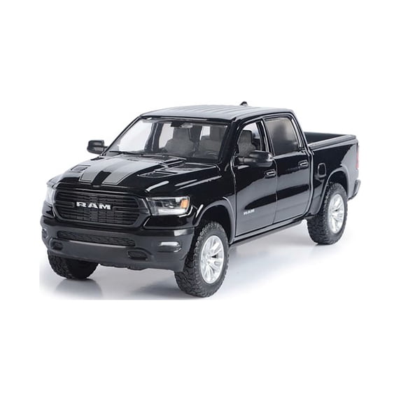 2019 Dodge RAM 1500 Laramie Crew Cab Pickup Truck, Black with White Stripes - Showcasts 79357/2/16D - 1/27 scale Diecast Model Toy Car