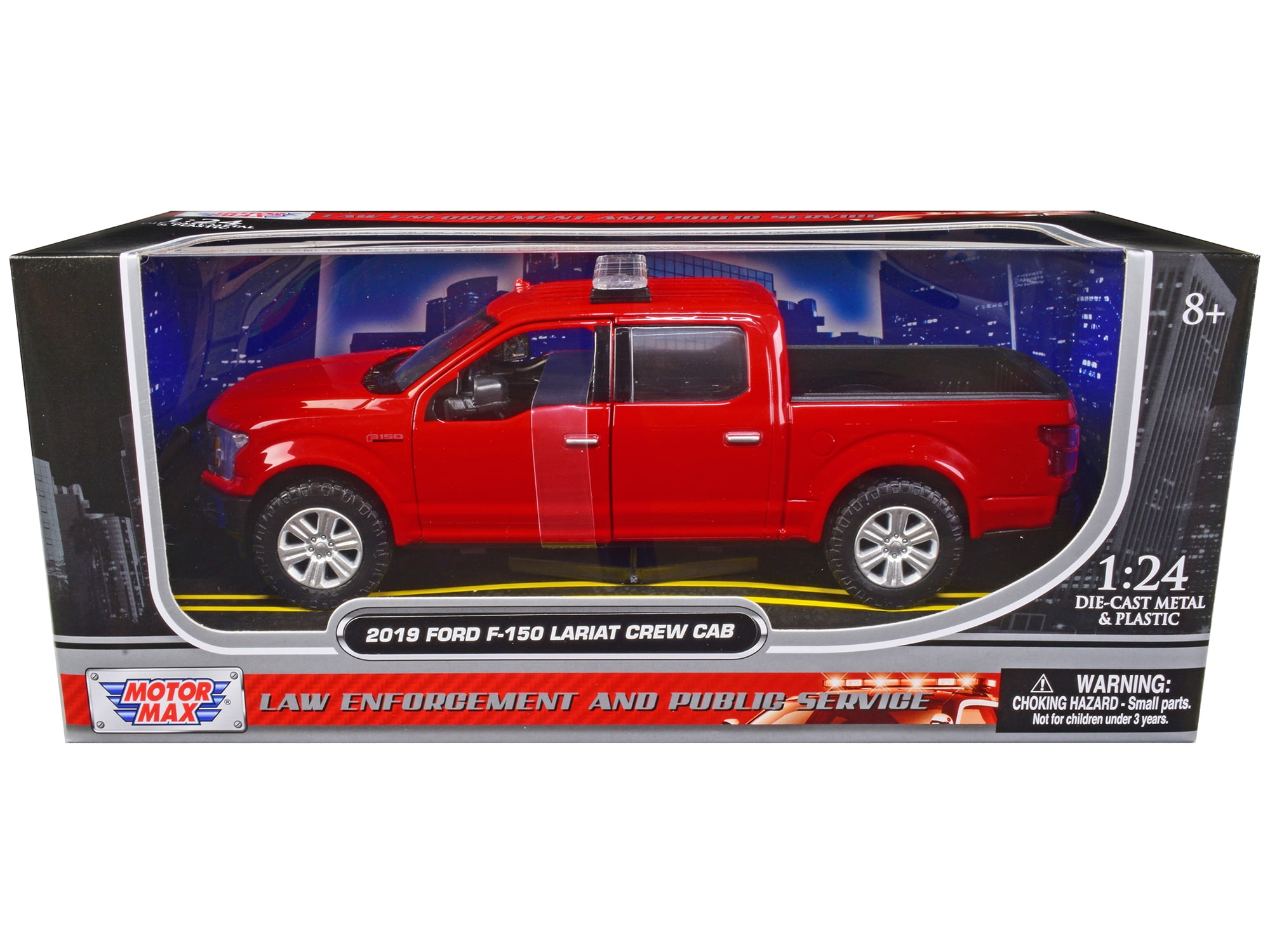 2019 Ford F-150 Lariat Crew Cab Pickup Truck Unmarked Fire Department Red 1/24 Diecast Model Car by Motormax