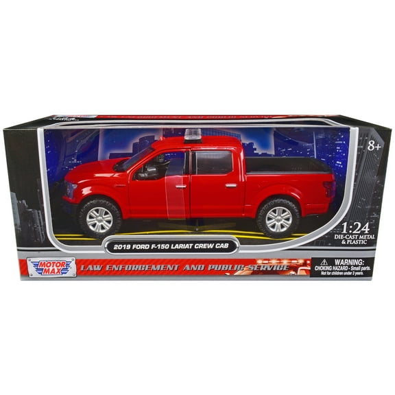 2019 Ford F-150 Lariat Crew Cab Pickup Truck Unmarked Fire Department Red 1/24 Diecast Model Car by Motormax