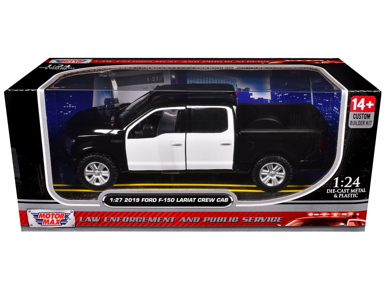 2019 Ford F-150 Lariat Crew Cab Truck Unmarked Black and White "Custom Builder's Kit" 1/27 Diecast Model Car by Motormax