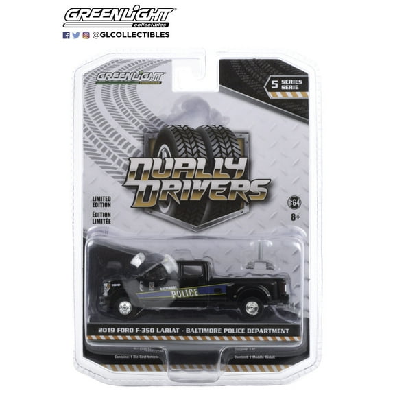 2019 Ford F-350 Lariat Dually Pickup Truck Black "Baltimore Police Department" (Maryland) "Dually Drivers" Series 5 1/64 Diecast Model by Greenlight