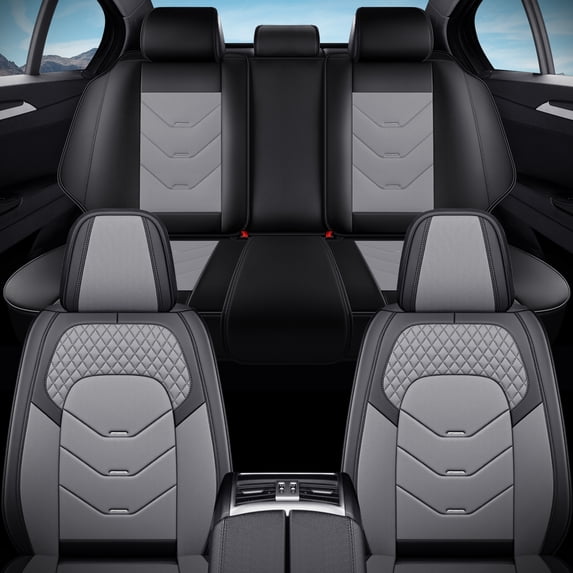 2019 for Ford Ranger Car Seat Cover, Premium Leather 5 Piece Full Set Non-Slip Lining Beautify Interior, Black and Gray Car Seat Covers, Only for Crew Cab and XLT,XL,LARIAT, Protect Car Seats