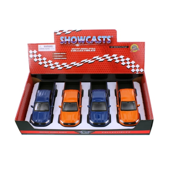 2019 Ford Ranger Pickup Truck, Blue & Orange - Showcasts 37521 - 1/27 Scale Set of 4 Diecast Cars