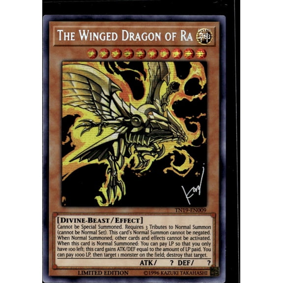 2019 Gold Sarcophagus Tin The Winged Dragon of Ra Prismatic Secret Rare Kazuki Takahashi Signature Art Limited Edition