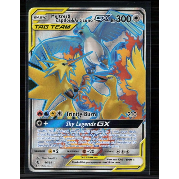 2019 Hidden Fates Moltres Zapdos Articuno GX Holo Rare #66/68 Pokemon Card English