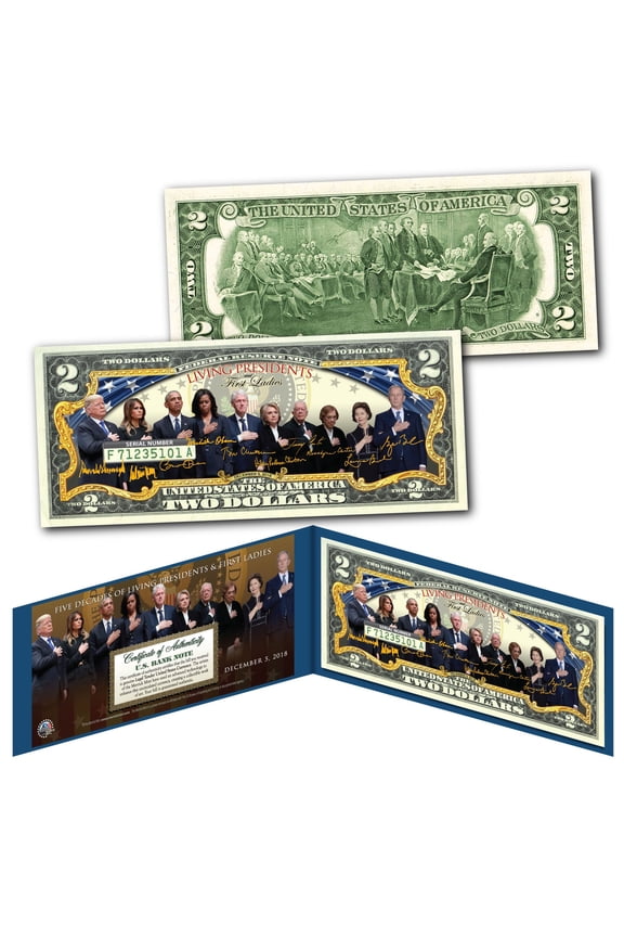 2019 LIVING PRESIDENTS with FIRST LADIES Historical Official Genuine US $2 Bill