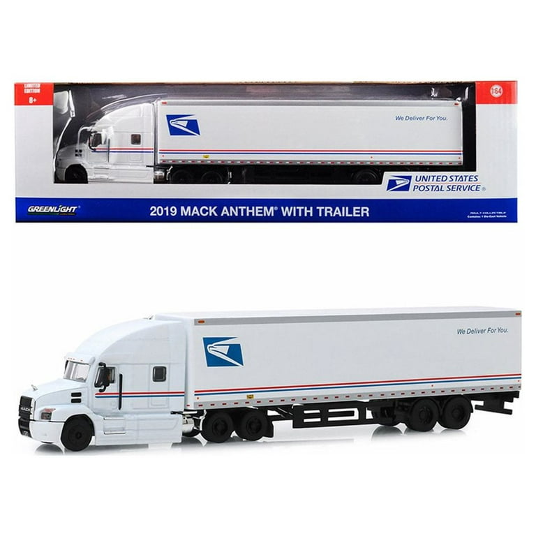 ModelToyCars 2019 Mack Anthem with Trailer USPS Mail Truck 1 64 Scale Diecast Model