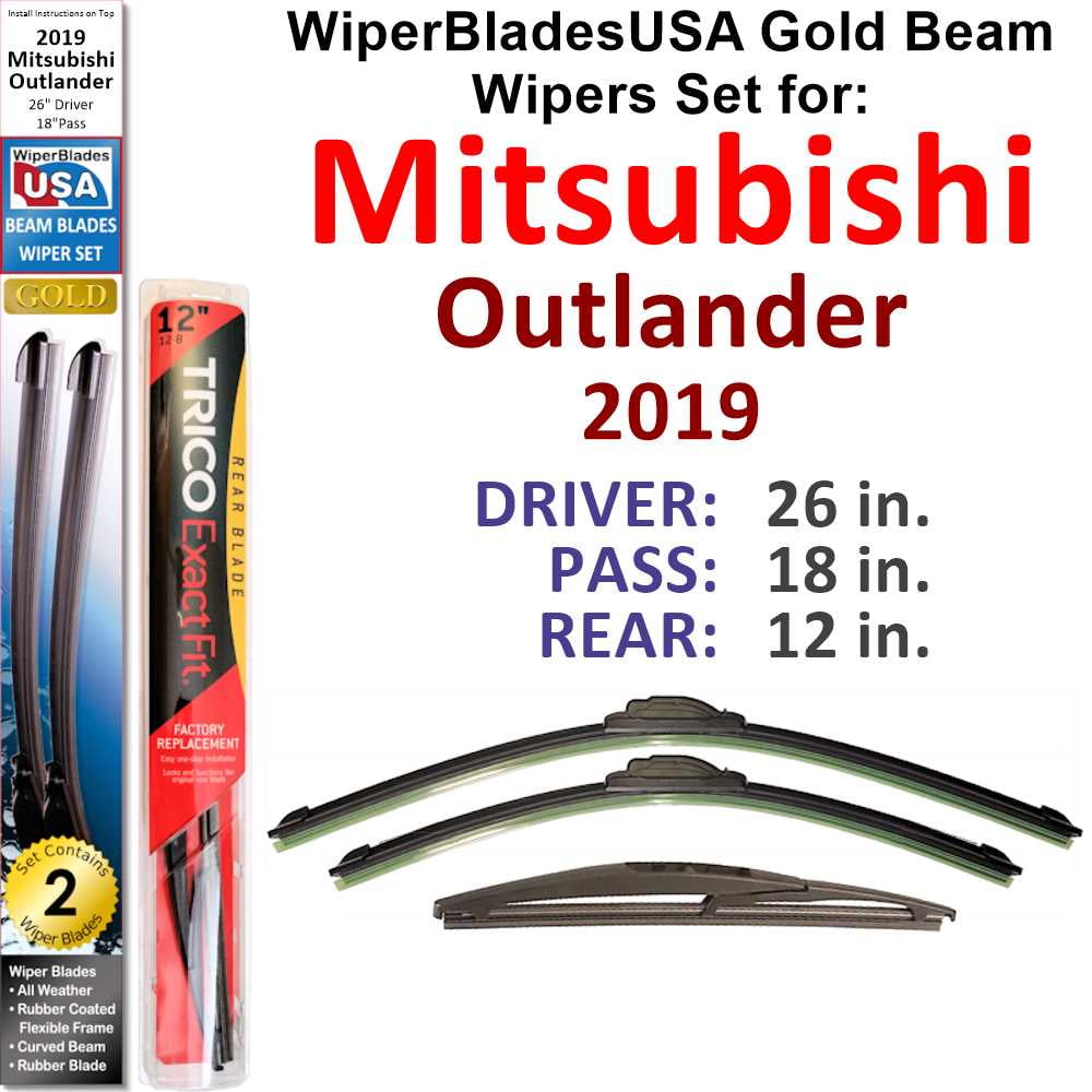 2019 Mitsubishi Outlander Beam Wiper Blades Wipers WBUSA (Set of 3) w