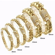 ZRB 2019 New Arrival 8/10/12/14/16/18mm Stainless Steel Miami Curb Cuban Chain Crystal Bracelet Casting Lock Clasp Mens Link jewelry Gift