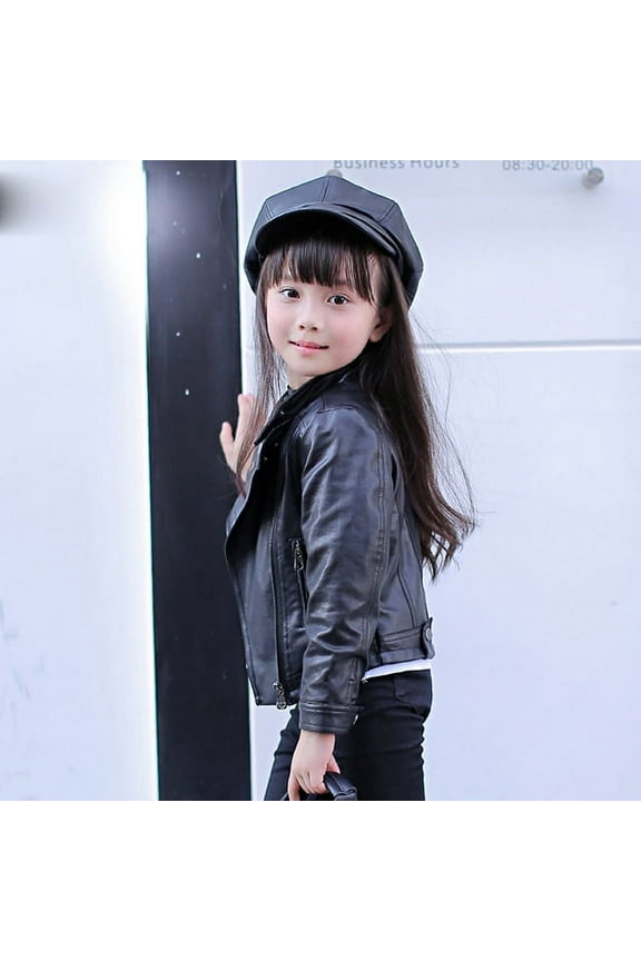 2019 New Autumn Girls Jacket pu Leather Zipper Jacket For Girls 3-12Yrs Fashion Solid Leather Coat Children Clothing Outerwear