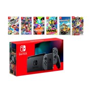 2019 New Nintendo Switch Gray Joy-Con Console Multiplayer Party Game Bundle, Super Mario Party, Mario Kart 8 Deluxe, 1-2 Switch, Arms, Overcooked 2, Super Bomberman R