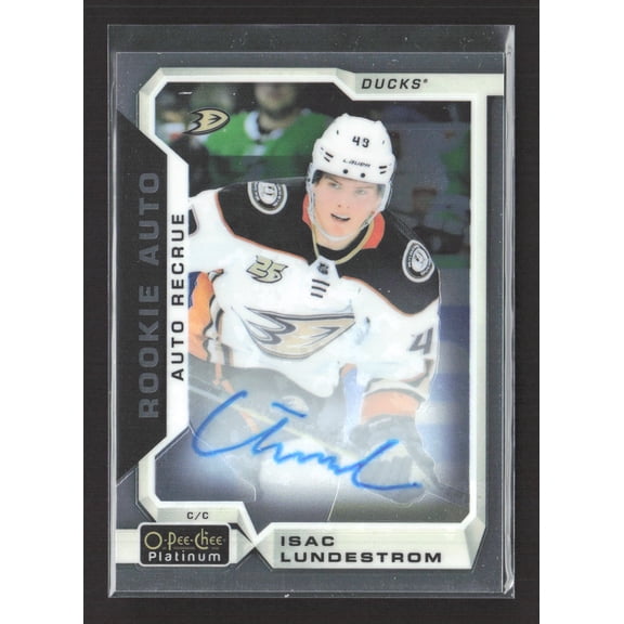 2019 Upper Deck O-Pee-Chee Platinum R-IL Isac Lundestrom Autographed Anaheim Ducks Hockey Card