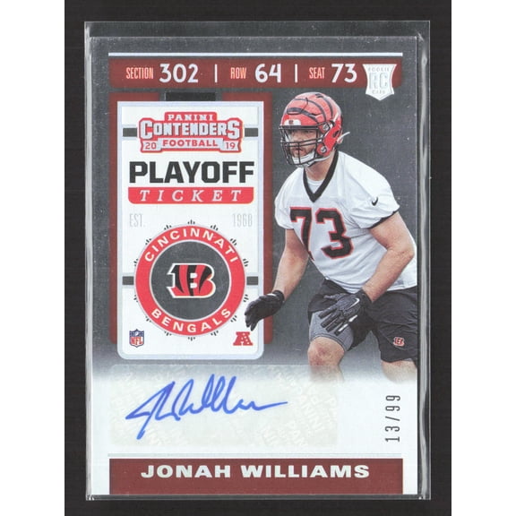 2019 Panini Contenders Playoff Ticket Jonah Williams Cincinnati Bengals Auto RC #206 /99 Football Card