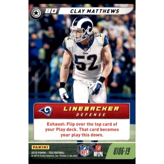 2019 Panini NFL Five Uncommon #U106-19 Clay Matthews Los Angeles Rams Football Card Los Angeles Rams NFL Football Trading Card