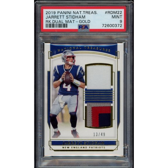 2019 Panini National Treasures Jarrett Stidham Rookie Dual Materials Gold #RDM-22 (/49) (PSA 9)