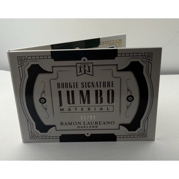 2019 Panini National Treasures Ramon Laureano RJM-RL Rookie Signature Jumbo Material Booklet Auto Oakland Athletics MLB Autographed Baseball Card