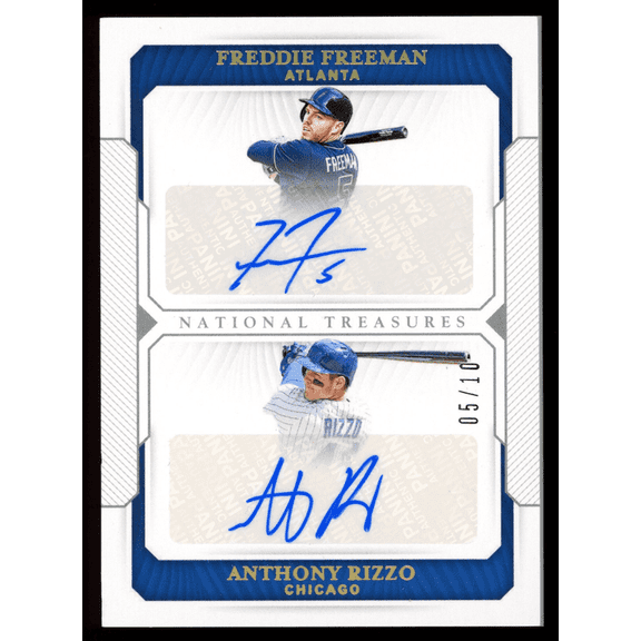 2019 Panini National Treasures Rizzo Freeman DS-FR Auto 05/10 Near Mint+ Baseball Card Atlanta Braves MLB Autographed Baseball Trading Card