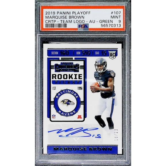 2019 Panini Playoff Contenders Preview Green #107 Marquise Brown Baltimore Ravens AUTO RC Rookie Card PSA 9 MINT SER23