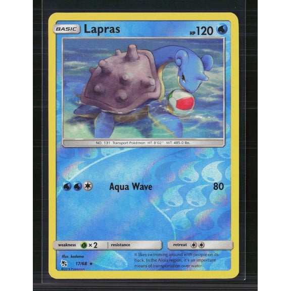 2019 Pokmon Hidden Fates Lapras Reverse Holo Rare #17/68 English Trading Card