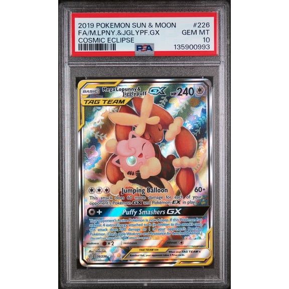 2019 Pokemon Sun & Moon Cosmic Eclipse M. Lpny. &Jglypf. GX Cosmic Eclipse Fa PSA 10 #226
