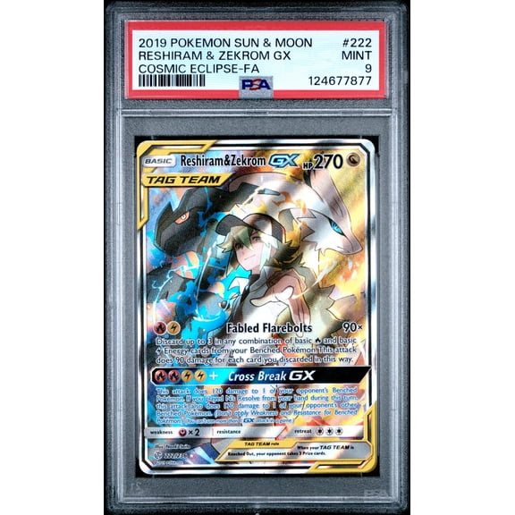 2019 Pokemon Sun & Moon Cosmic Eclipse Reshiram & Zekrom GX Cosmic Eclipse-Fa PSA 9 #222