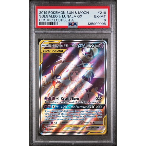 2019 Pokemon Sun & Moon Cosmic Eclipse Solgaleo & Lunala GX Cosmic Eclipse-Fa PSA 6 #216