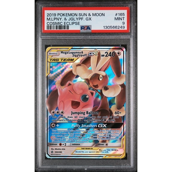 2019 Pokemon Sun and Moon Cosmic Eclipse Jigglypuff Gx/Mega Lopunny #165 /236 PSA 9