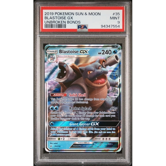 2019 Pokemon Sun and Moon Unbroken Bonds Blastoise Gx #35 PSA 9