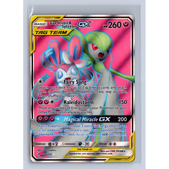 2019 Pokemon Trading Card Game SM Unbroken Bonds Gardevoir & Sylveon GX Holo Ultra Rare FA 204/214