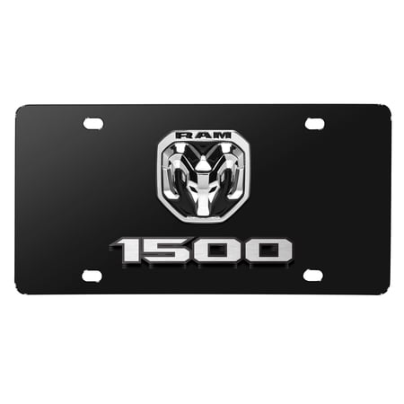 2019 RAM 1500 3D Dual Logo on 12"X6" Black Stainless Steel License Plate