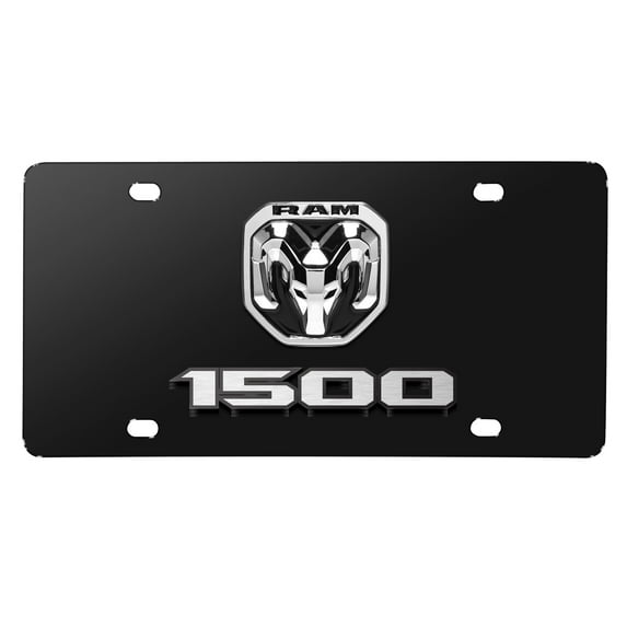 2019 RAM 1500 3D Dual Logo on 12"X6" Black Stainless Steel License Plate