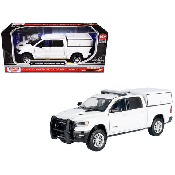 2019 RAM 1500 Laramie Crew Cab Pickup Truck with Truck Bed Camper White "Custom Builder's Kit" Series 1/27 Diecast Model Car by Motormax