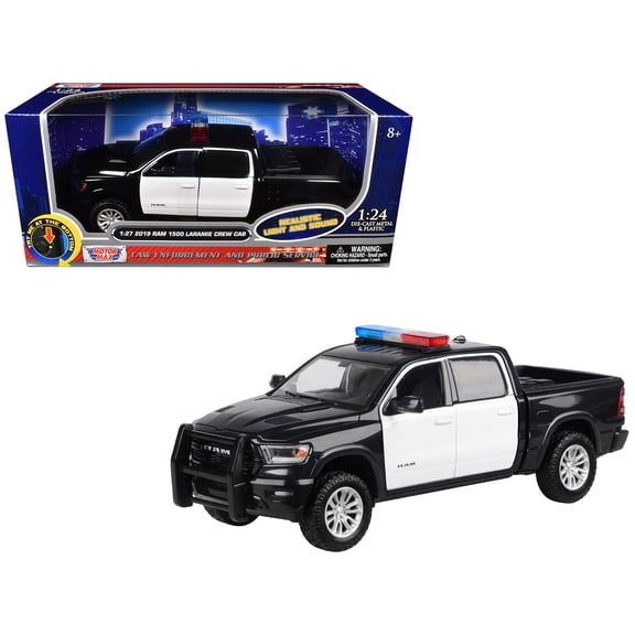2019 RAM 1500 Laramie Crew Cab Truck Black and White with Lights and Sounds 1/27 Diecast Model Car by Motormax