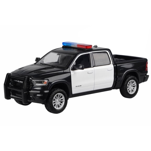 2019 RAM 1500 Laramie Crew Cab Truck Black and White with Lights and Sounds 1/27 Diecast Model Car by Motormax