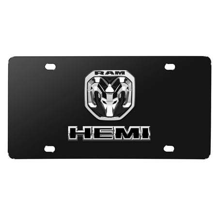 2019 RAM HEMI 3D Dual Logo on 12"X6" Black Stainless Steel License Plate