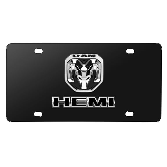 2019 RAM HEMI 3D Dual Logo on 12"X6" Black Stainless Steel License Plate