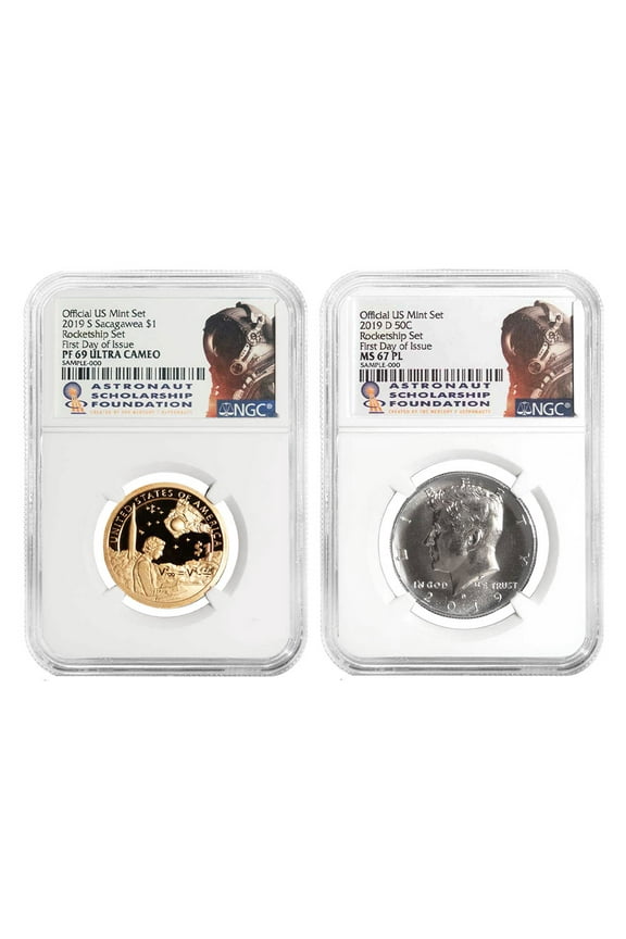 2019 Rocketship 2pc Set Dollar NGC PF69UC FDI Half Dollar NGC MS67 PL FDI ASF Label