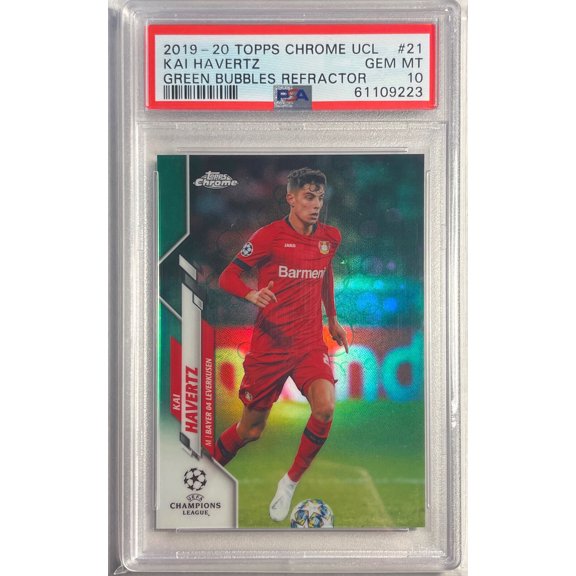 2019 Topps Chrome UEFA Champions League Kai Havertz #21 Green Bubbles Refractor PSA 10