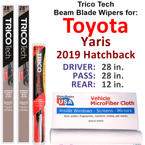 2019 Toyota Yaris Beam Blade Wipers (Set of 3) w/Rear Wiper