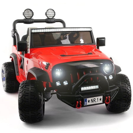 2019 Two Seater Ride On Kid's Truck 12V Power Children's Electric Car Motorized Cars for Kids w/ Remote, Large Capacity Battery, 3 Speeds, LED Lights, Leather Seat