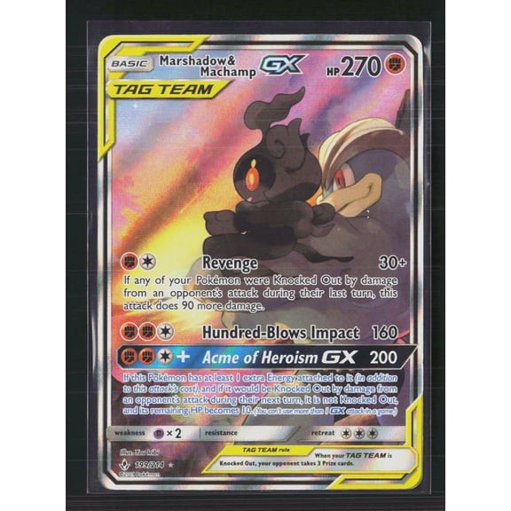 2019 Unbroken Bonds Marshadow & Machamp GX FA Holo Ultra Rare 199/214 Pokemon Card